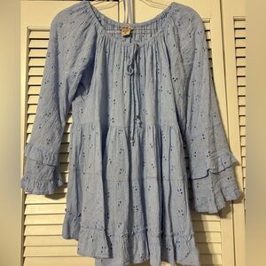Sky Blue Eyelet Blouse with Ruffle Details